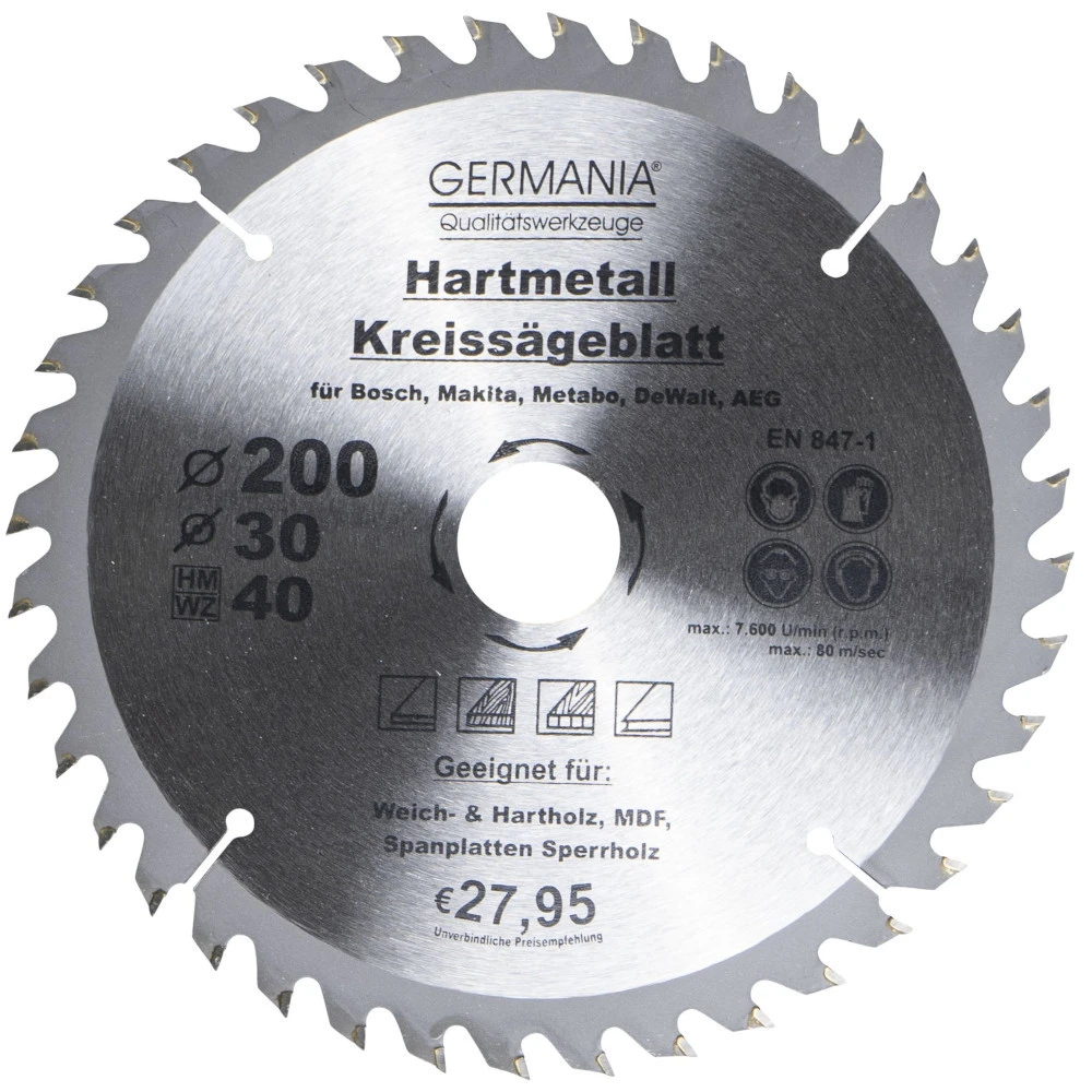 GERMANIA HM Kreissägeblatt Ø 200mm, 40 Zähne Für Holz 3 GERMANIA HM Kreissägeblatt Ø 200mm, 40 Zähne Für Holz