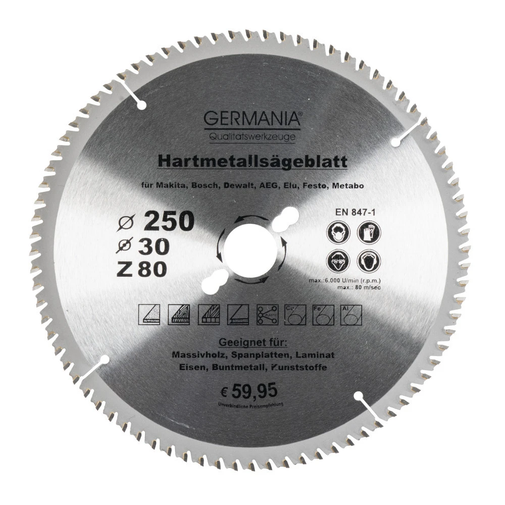 GERMANIA HM Multifunktionssägeblatt Ø 250 Mm Mit 80 Zähnen 3 GERMANIA HM Multifunktionssägeblatt Ø 250 Mm Mit 80 Zähnen