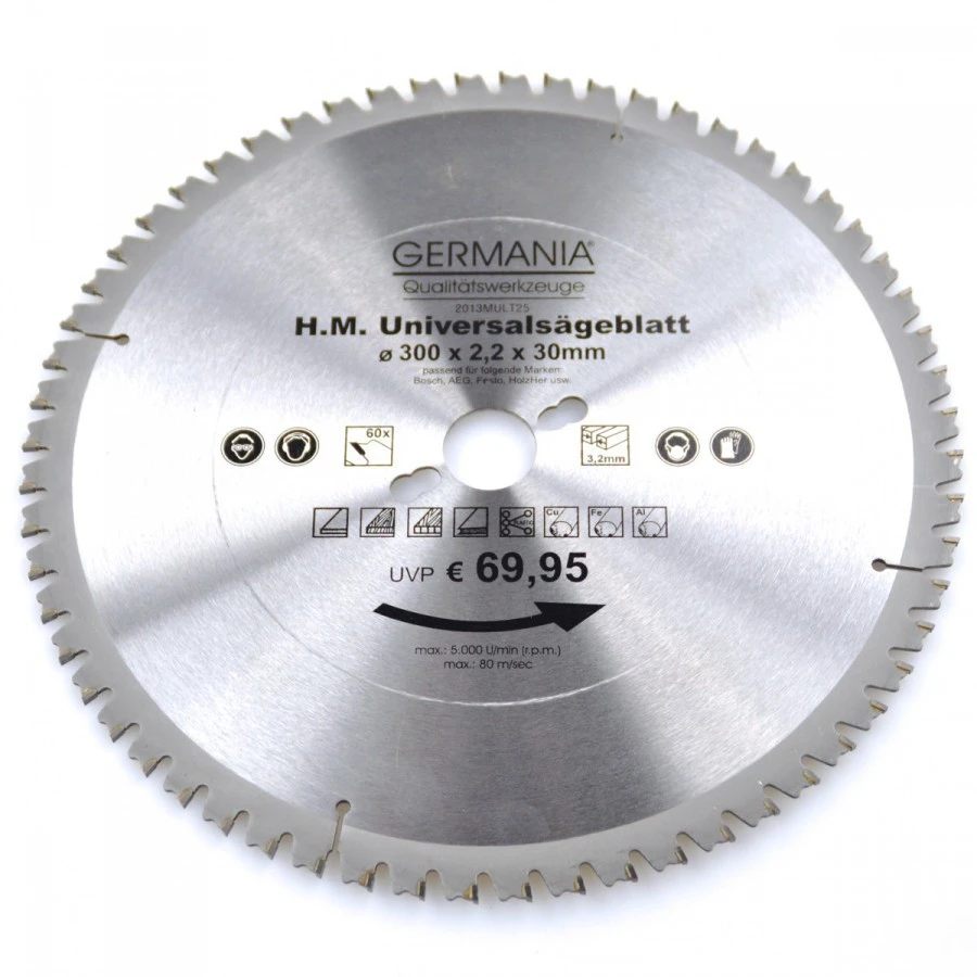 HM Multi Sägeblatt 300x30mm 60Zähne Universal Alu Holz Kunststoff Kreissägeblatt 3 HM Multi Sägeblatt 300x30mm 60Zähne Universal Alu Holz Kunststoff Kreissägeblatt