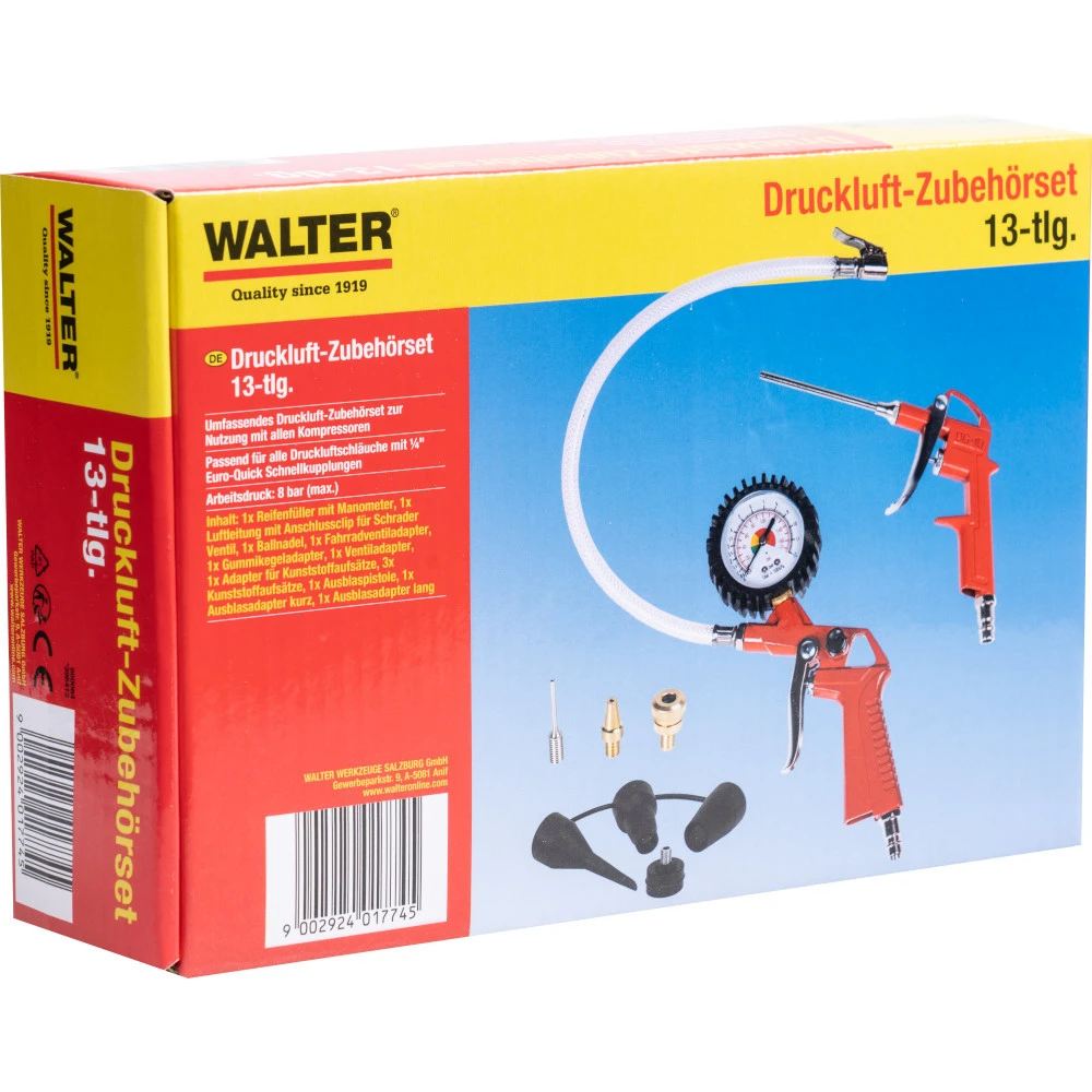 Druckluft-Zubehör-Set Mit 13-teilig, Inklusive Reifenprüfer Und Ausblaspistole 5 Druckluft-Zubehör-Set Mit 13-teilig, Inklusive Reifenprüfer Und Ausblaspistole – Bild 3